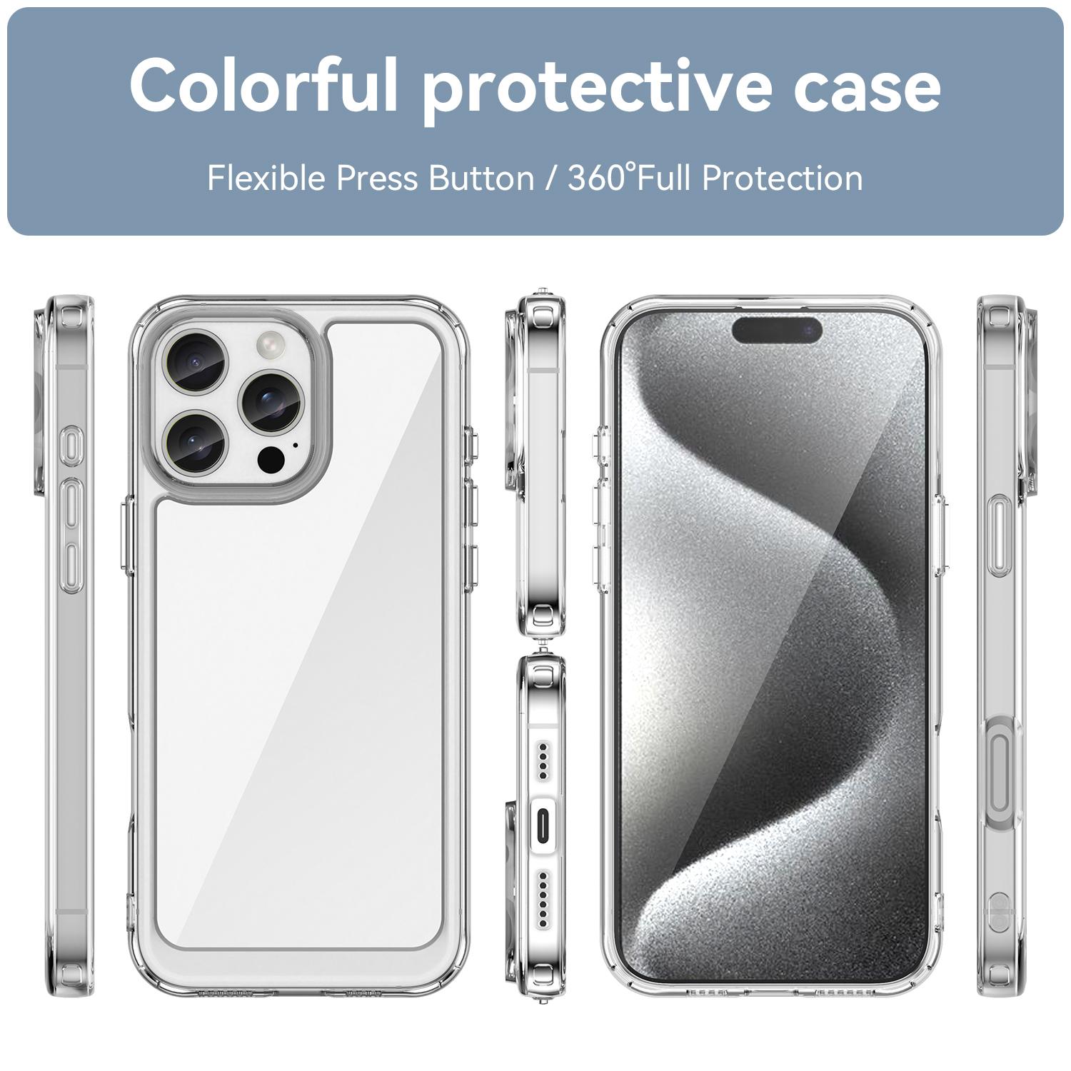 

For iPhone 16 Pro Clear Case WANLONFENG FM Series TPU Phone Back Cover (Big Lens Hole) Blue