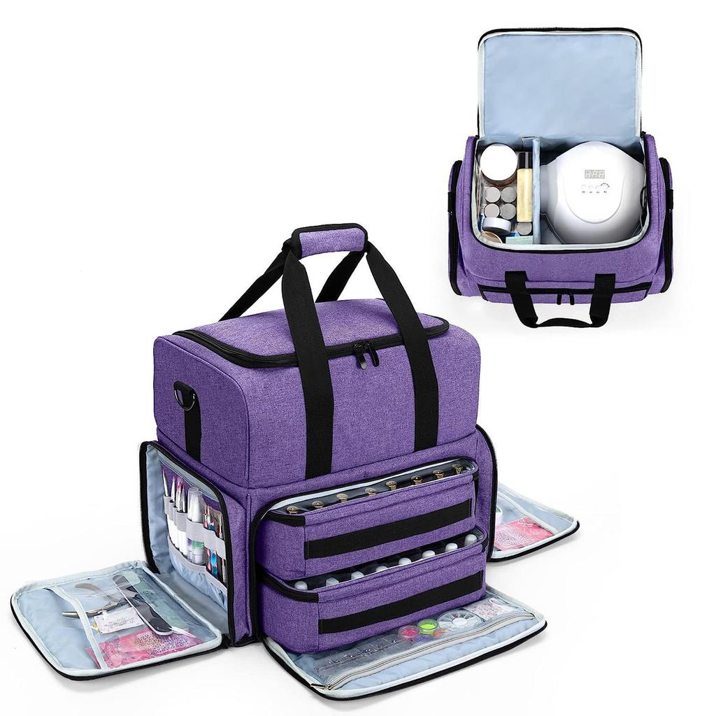 Portable Nails Polish Storage Case for Bottles with Double Layer Manicure Tools Organizers and Nail Dryer Compartment