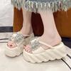 8.5CM Women Summer High Platform Sandals Glitter Slides Crystal Butterfly-knot Shoes Woman Pantofle Soft Beach Slides Zapatos
