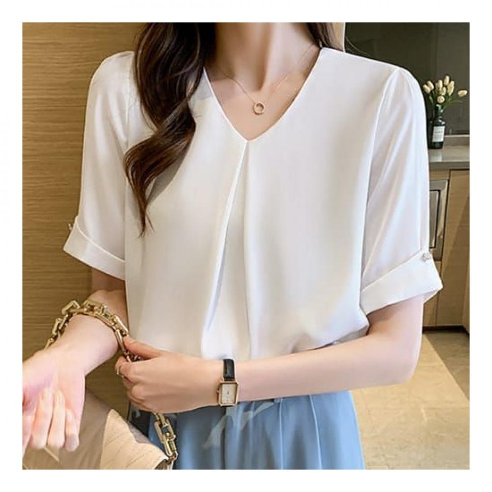 NaVaVa Women Solid V Neck Short sleeVe Blouse Nb2276