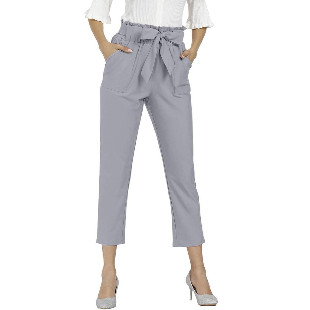 Women's Color Bow Pocket Leisure Time Elastic Waist Trouse Pants
