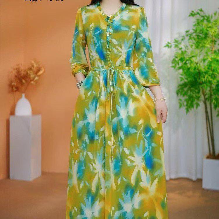 

Elegant Slimming Stretch Skirt with Print & Tie-Up Long Dress 2XL (recommended for 52.5-60 kg)