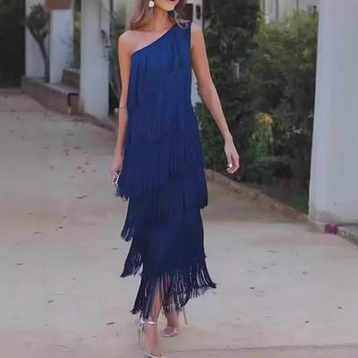 2024 Spring/Summer European & American Asymmetric Tassel Evening Dress