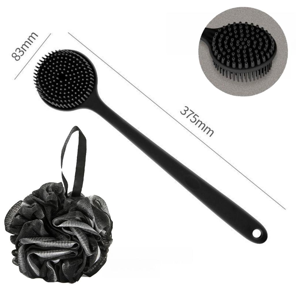 Double Sided Bath Brush Bath Puff Set Back Silicone Body Scrubber Silicone Long Handle Design for Body Exfoliation Deep Cleaning