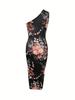 European & American Summer 2025 One-Shoulder Printed Bodycon Dress with High Slit