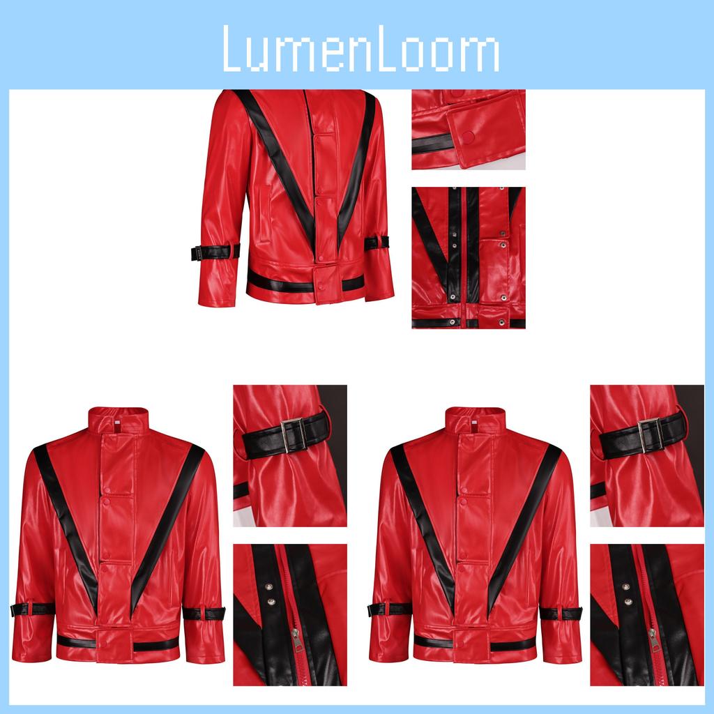 Giacca in Pelle Rossa di Michael Jackson Costume Cosplay per Festa di Halloween Performance sul Palco