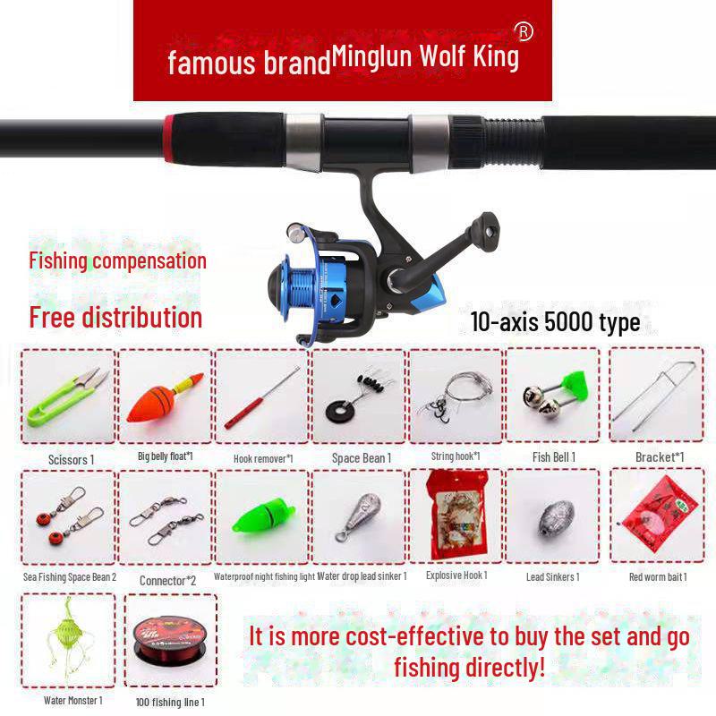 Minglun Wolf King Carbon Sea Rod Set: Super Hard, Long-Cast Fishing Gear.