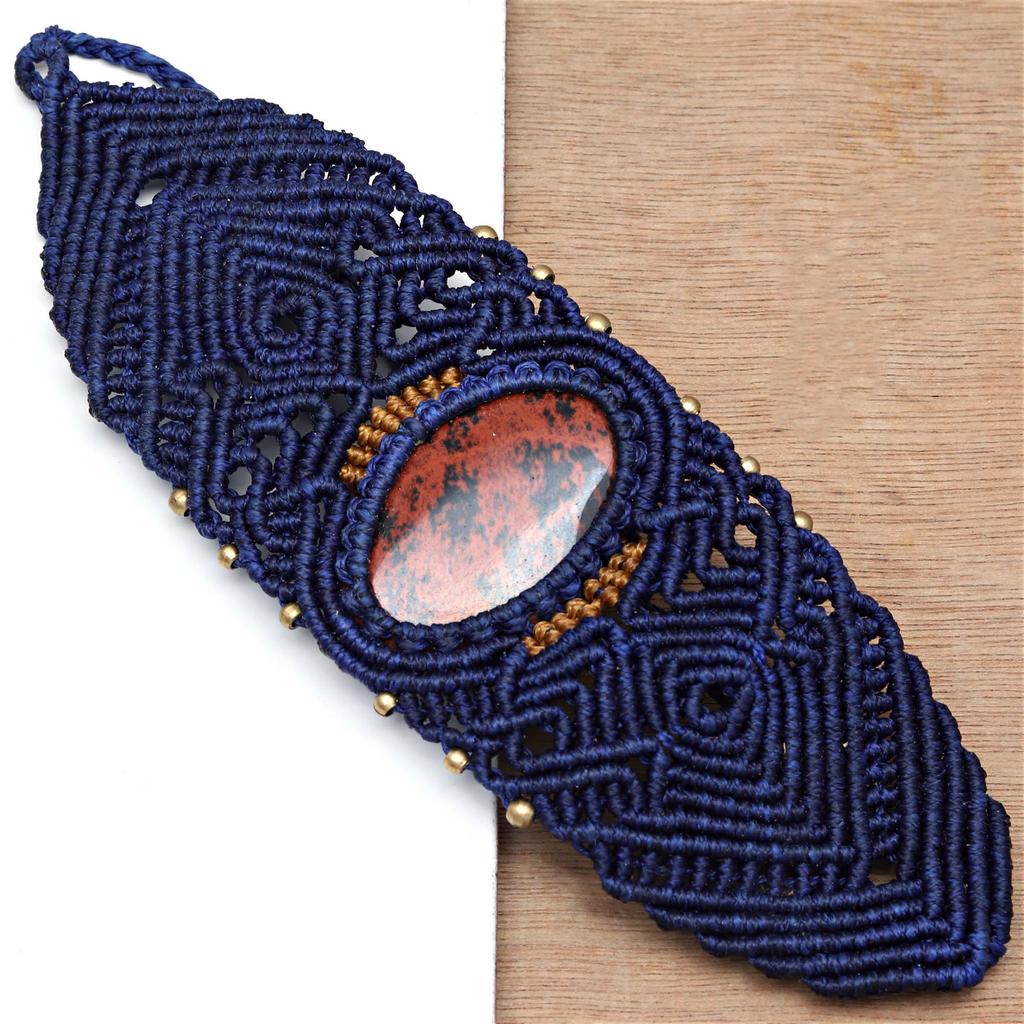 Bracelet Macrame Mahogany Obsidian Jewelry Thread 7-9'' Adjustable Fashion