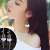 Internet Celebrity Explosion New Phoenix Crystal Petal Earrings Long Tassel Thin Face Earrings