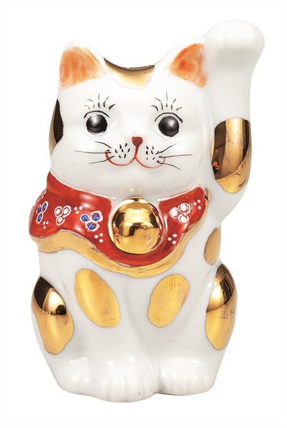 

Kutani Ware Iwataya Size Maneki Neko with Gold 3.3 (Lucky Cat) Spots, K9-1560
