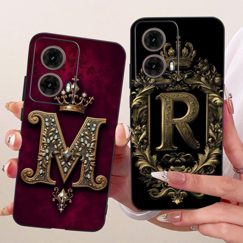 For Moto G85 Case XT2427-3 Silicone Luxury Crown A-Z Letters 2D Flat Pattern Soft Casing For Motorola Moto G85 Cover