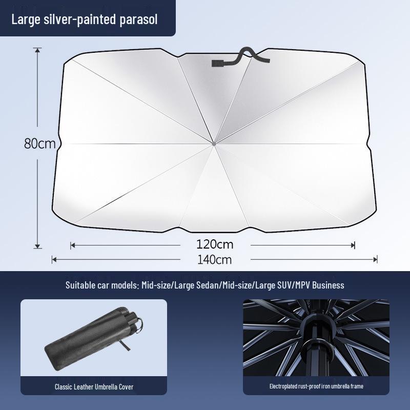 

Retractable Titanium Silver Car Sunshade: Sun Protection & Heat Insulation for Windshield. Small: 125*65cm / Large: 140*80cm