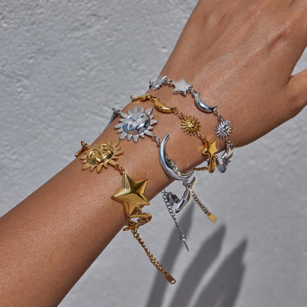 Youthway Stainless Steel Large Star Moon Bracelet Niche Design For Daily Commuting Fashion Accessory