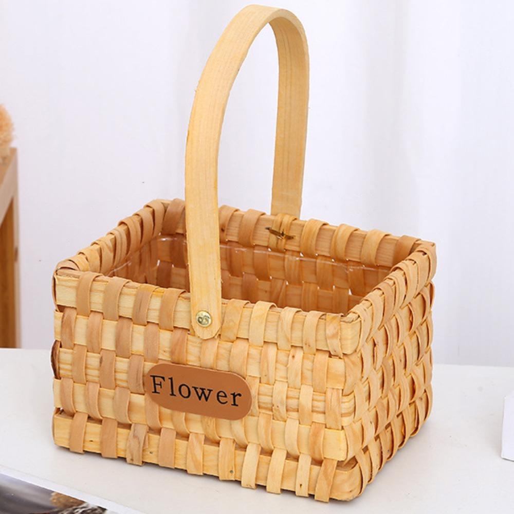 with Handle Handwoven Flower Basket Rustic Style Organizer Basket Practical Storage Basket  Picnic