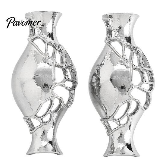 Fashionable Hollow Winding Line Earrings 1 Pair Flower Vase for Women, Retro Metal Shape Silver Metallic Dangle Earrings, DIY Bouquets Floral