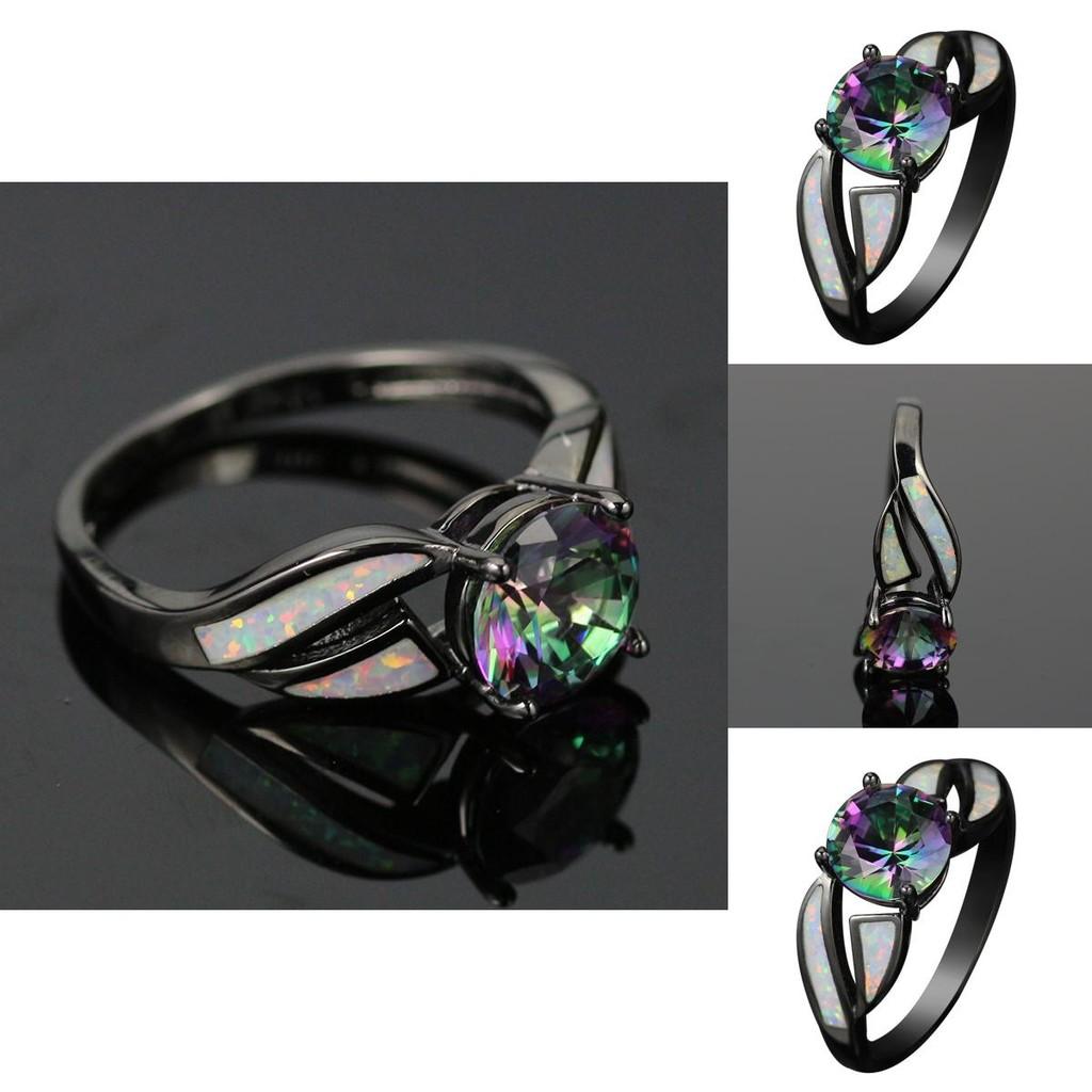 Vintage Geometric Alloy Engagement Ring With Multicolor Water Drip Stones For Gift Giving