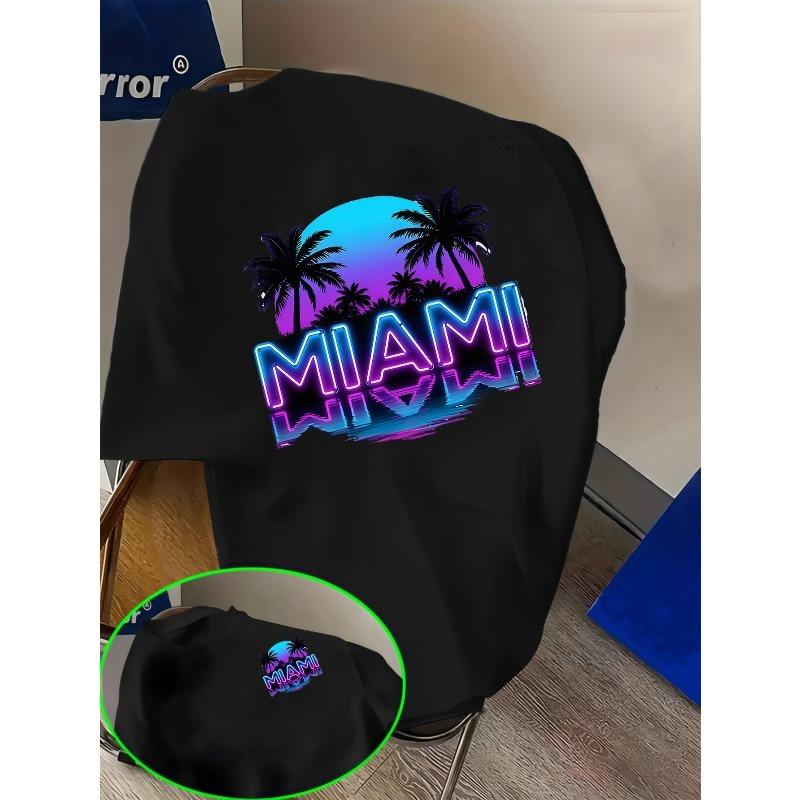 Europäische Größen "Beach MIAMI" Aufdruck Kurzarm-T-Shirt für Jungen, Kinder; Sommer-Oberteil für Jungen, Lässiger Stil, Geeignet für Jungen