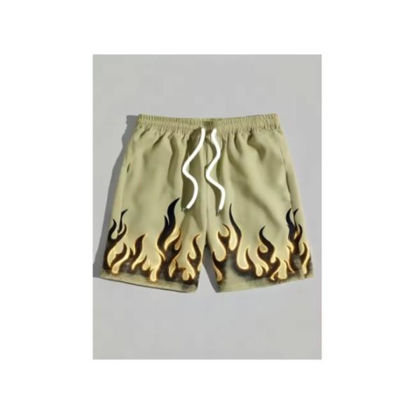 Shorts White Green Blue Fire Flame 3D Print Training Muay Thai Kickboxing Boxing MMA Unisex Sport Gym Fitness Workout Quick Dry Elastic Waist
