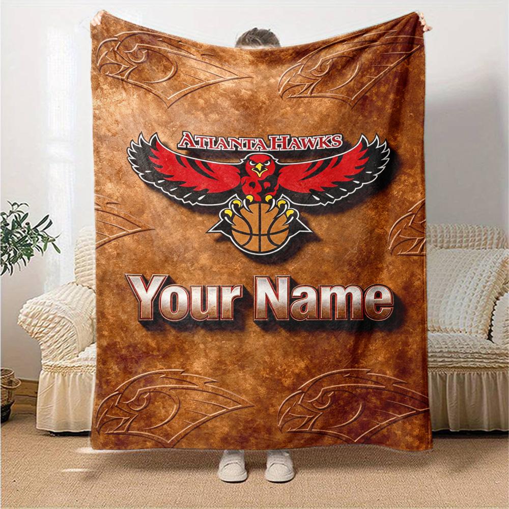 Name Custom Atlanta Hawks Logo Print Flannel Blanket High Quality Warm Comfortable Cover for All Seasons Perfect for Gifts Home Decor