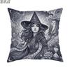 2D Flat 1pc Halloween Gothic Witch Pillowcases Black Throw Pillow Covers One Sided Printing Without Pillow Inserts Sofa Bed Decor for Living Room Bedr