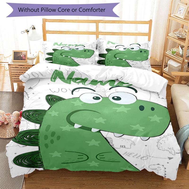 3pcs Custom Name Dinosaur Bedding Set Duvet Cover Closure Includes 1 Duvet Cover & 2 Pillowcases, Soft and Comfortable for All Seasons.