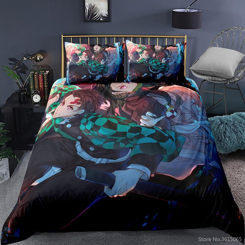 3D Demon Slayer Pattern Duvet Cover with Pillowcase Cartoon Anime Bedding Set Twin Full Queen King Chidren Kids Bed Linen Sets