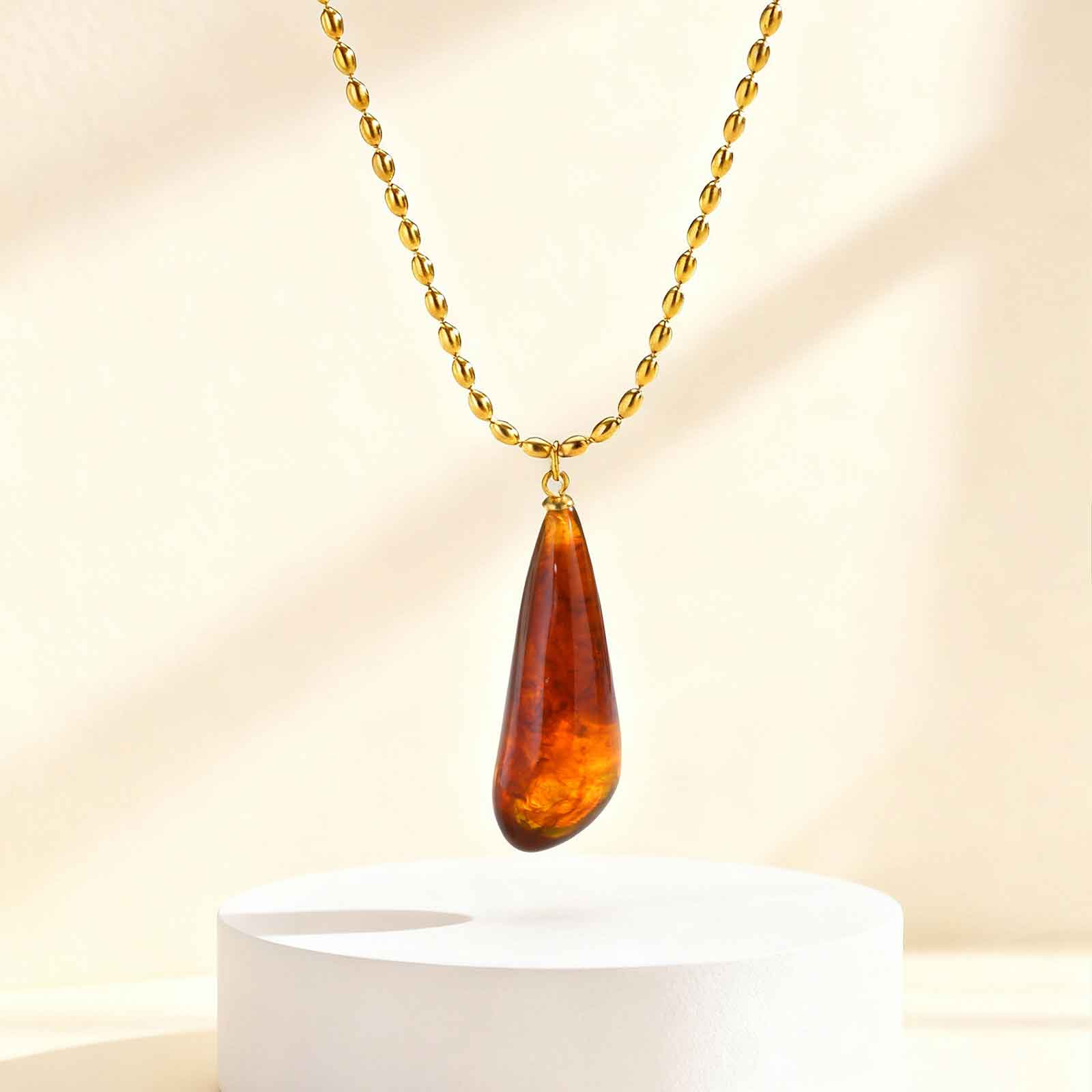 

Luxury Transparent Water Drop Necklace for Women,Stainless Steel Amber Resin Chain Necklaces,Fashion Waterproof Jewelry Gift