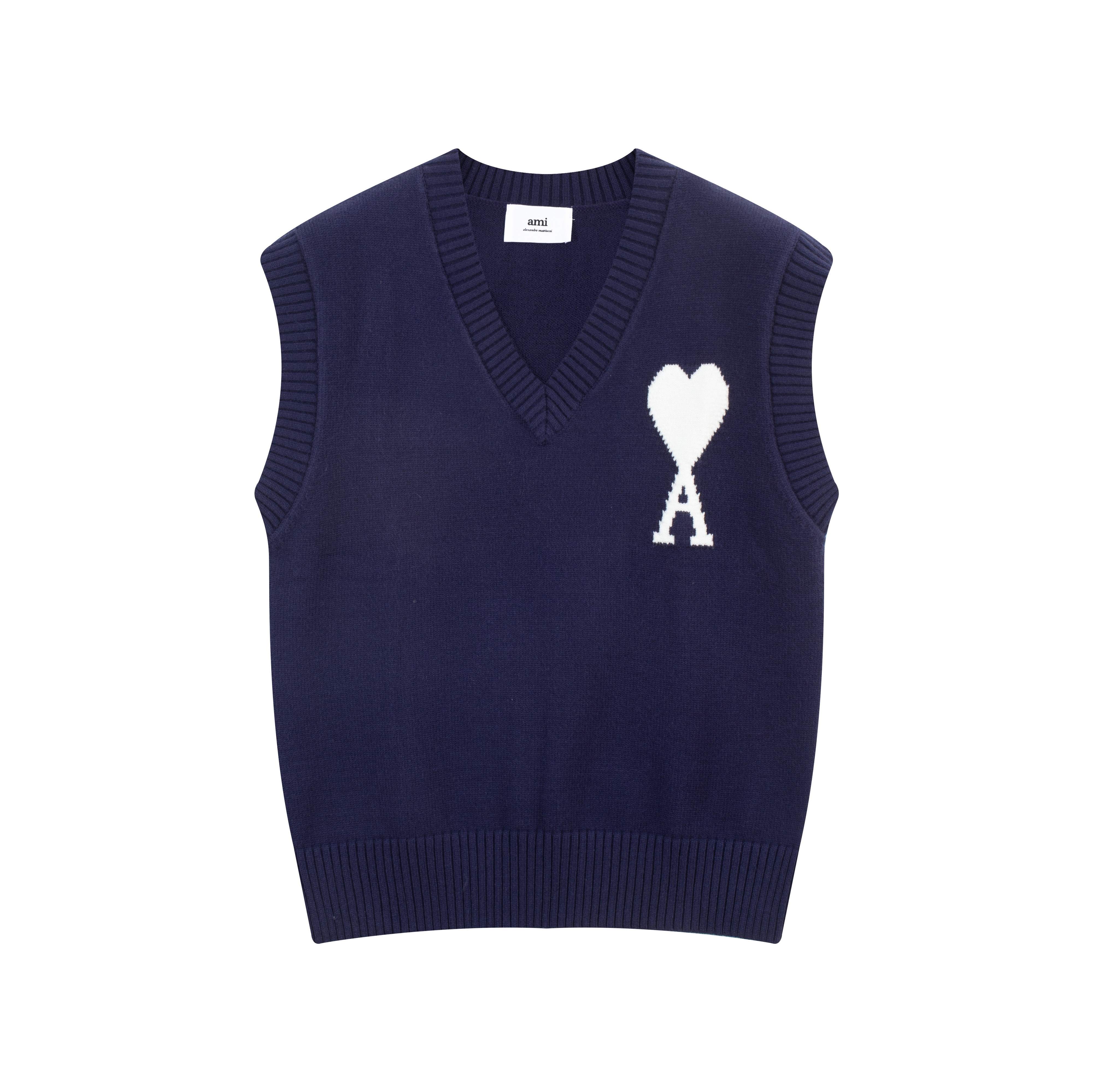 

AMI Autumn and Winter New Red Heart Letter V-neck Sleeveless Couple Sweater Vest S