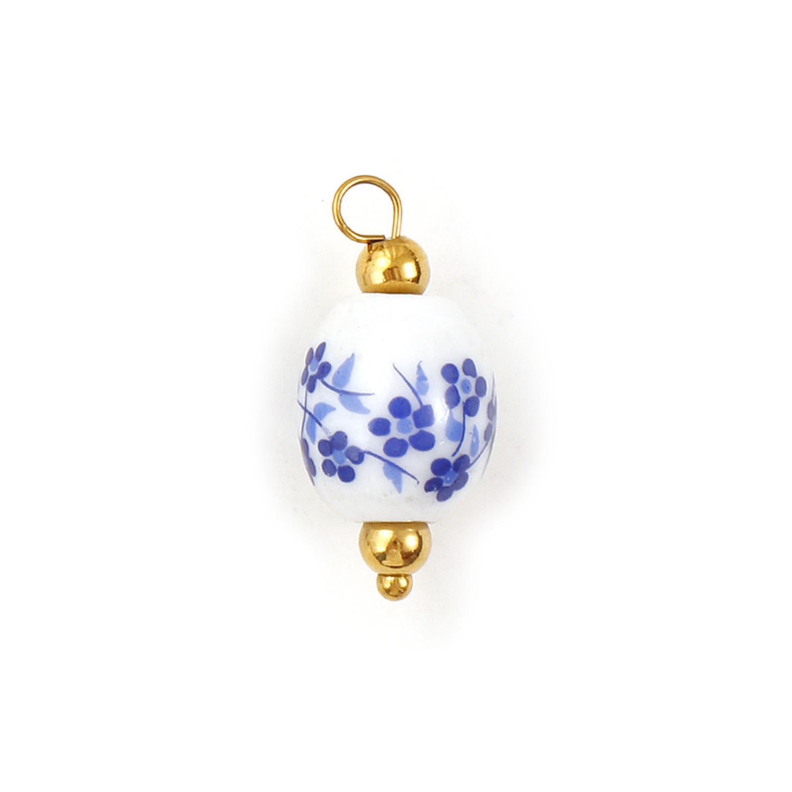 

2Pc 304 Stainless Steel & Ceramic Charms Blue And White Geometric Floral Print Pendants For DIY Necklace Earrings Jewelry Making
