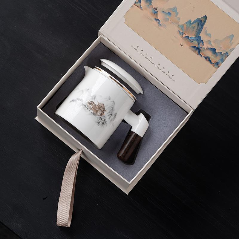 Suet Jade Tea Separation, a Pot of Four Cups, Guochao Tea Set, Tea Cup Set, Business Commemorative High-end Gift Box, Souvenir