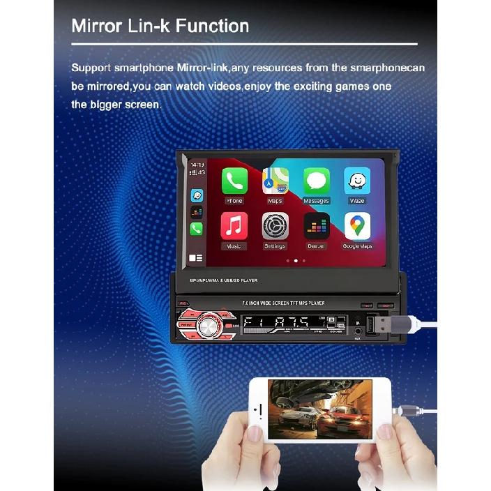 1 Din MP5 Player 7 Inch Carplay Android Auto Universal  Manual Automatic Retractable Touch Screen Car Player FM Radio