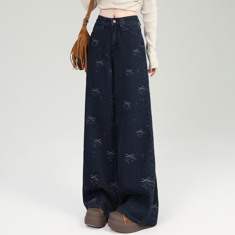 

Женские джинсы с высокой посадкой, широкими штанинами и вышивкой 66288 Large темно-синий