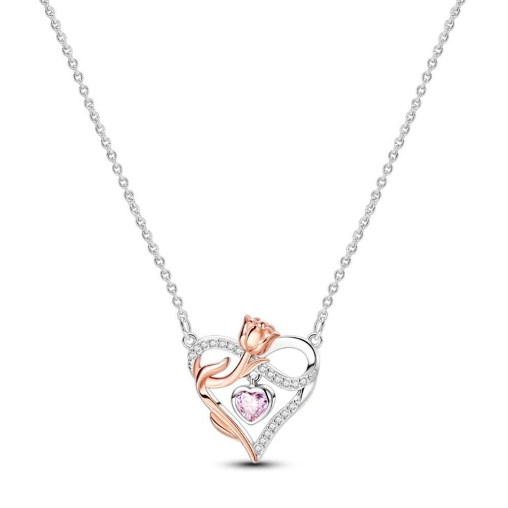 925 Silver Lucky Unicorn Necklace with Butterfly Firefly Bear Paw Print Zircon Chain Link Heart Jewelry for Women