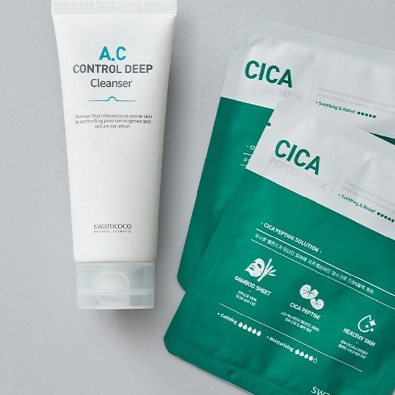 

[Swanicoco] AC Control Глубоко очищающее средство 150мл (+ 2 упаковки масок с пептидами Cica)