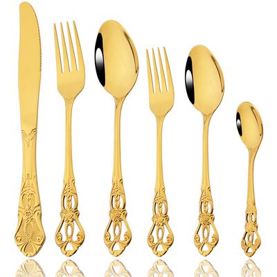 Drmfiy 6Pcs Gold Mirror Dinnerware Set Stainless Steel Cutlery Set Knife Dessert Fork Tea Spoon Flatware Set Fashion Silverware