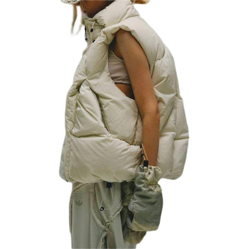 Adidas Originals X Hamcus Collaboration FW23 Solid Color Quilted Logo Drawstring Zipper Down Vest Unisex Vests White IU4839