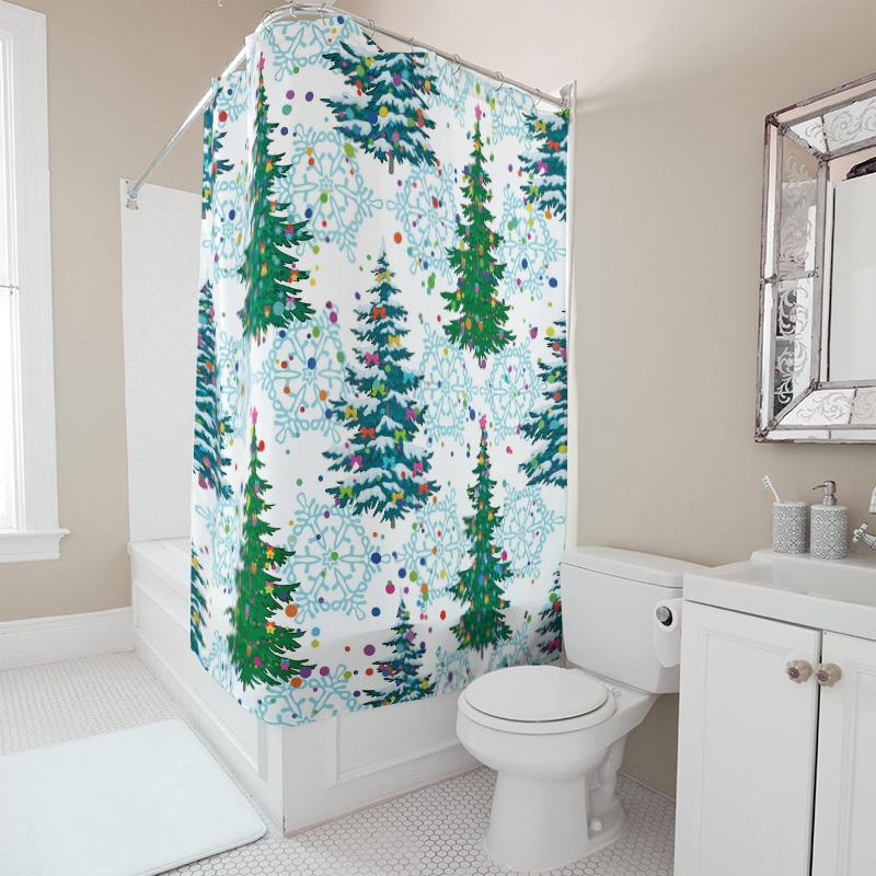 Tu Festive Christmas Trees Shower Curtain Holiday Forest Backdrop Waterproof Bathroom Decor Merry Xmas Party Gift Winter Season