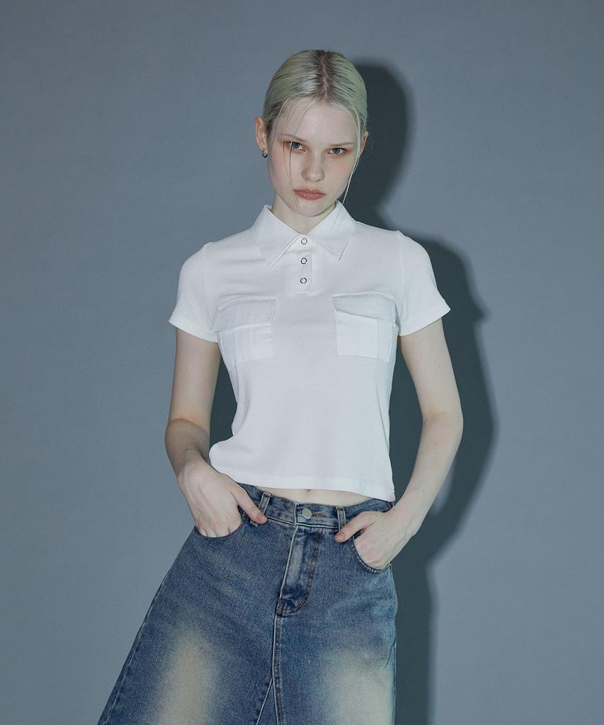 PINBLACK Flap Pocket Short Sleeve T-Shirt White
