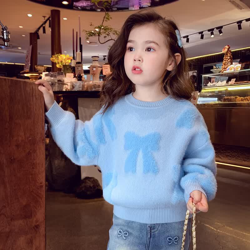 

Girl s Faux Mink Knit Pullover Sweater 150cm