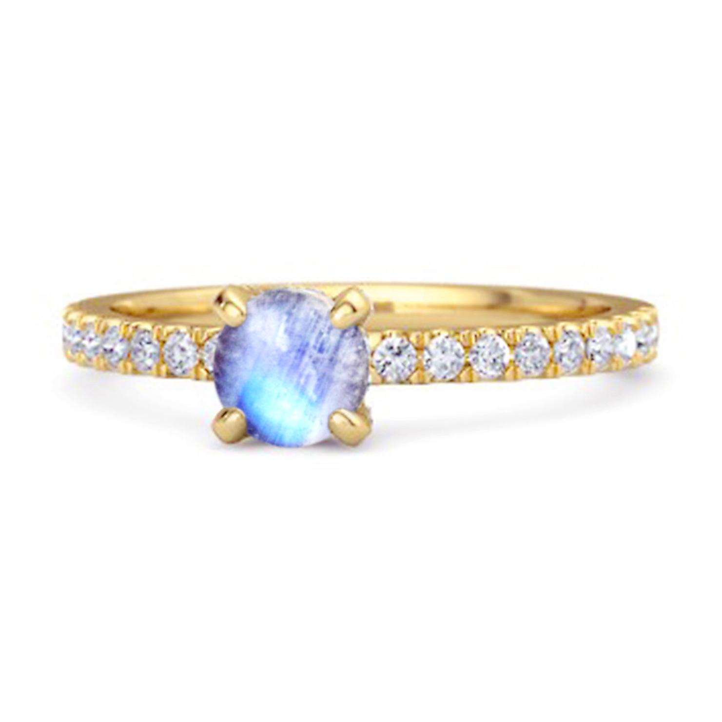 Moonstone Classic Solitaire Pave Band Ring - 925 Sterling Silver Gold Vermeil 8