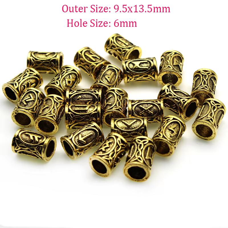 24pcs/Set Vintage Futhark Runes Viking Beads Spacer Large Hole Beard or Hair Bead for Charm Bracelet DIY Handmade Jewelry Making