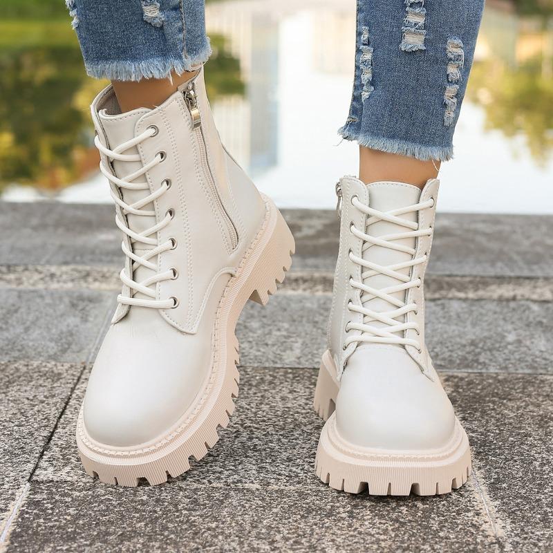 Ladies Shoes Ankle Women's Boots Fashion Side Zipper Office and Career New Lace-up Plus Size Round Toe Shoes for Women