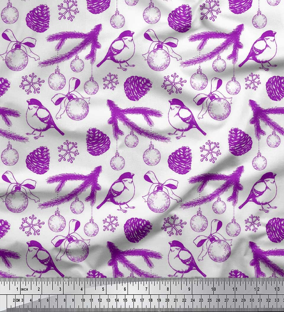 

Тканина Soimoi Black, Японія, креп-атлас, листя ялини, шишки та фенечки, різдвяний декор, тканина з принтом, метр 42 дюйма 42 Inch Wide - Poly Crepe фіолетовий