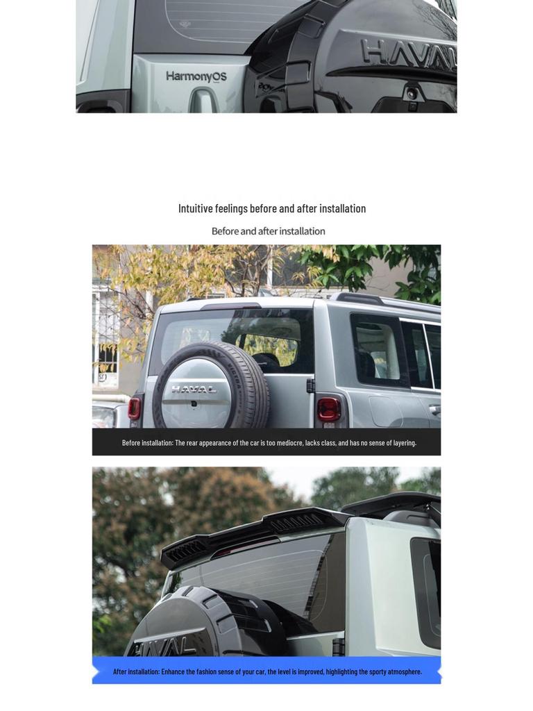 Compatible MC Style Gloss Black Rear Wing Deflector for Haval Raptor - Punch-Free Installation