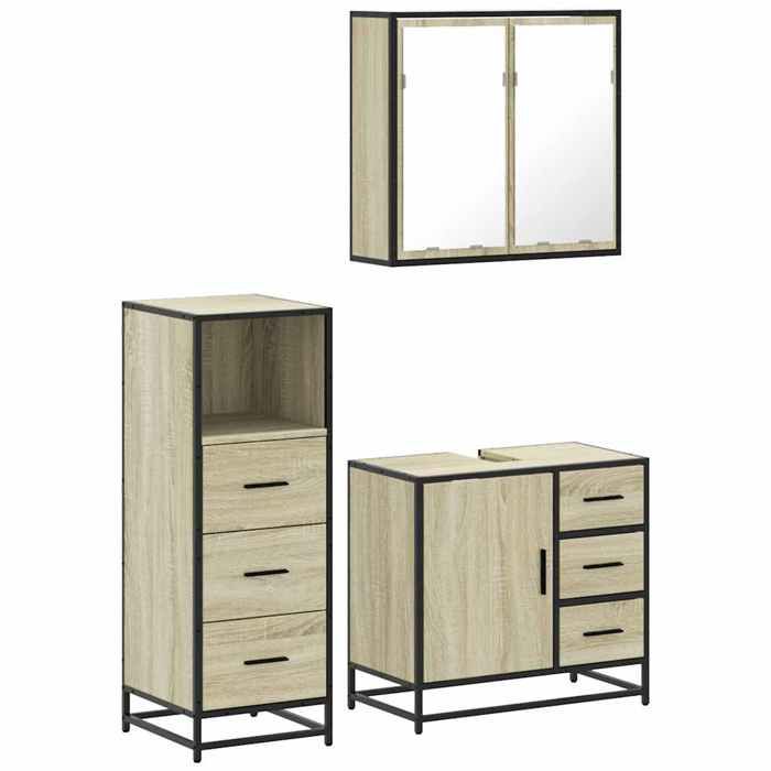 VidaXL Ensemble De Meubles De Salle De Bain 3 Pcs Chêne Sonoma, Armoire De Salle De Bain, Placard De Salle De Bain, Meuble 3301016