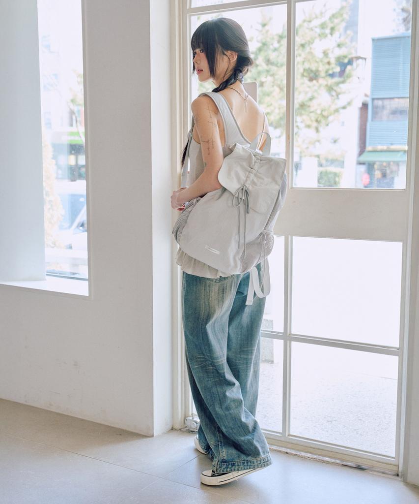 Zeroplanet Nylon Shirred Ribbon Backpack [Grey]