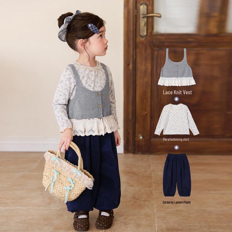 LUSON Baby Girl s 2026 Spring Floral Relaxed Vest 3-Piece Set 110