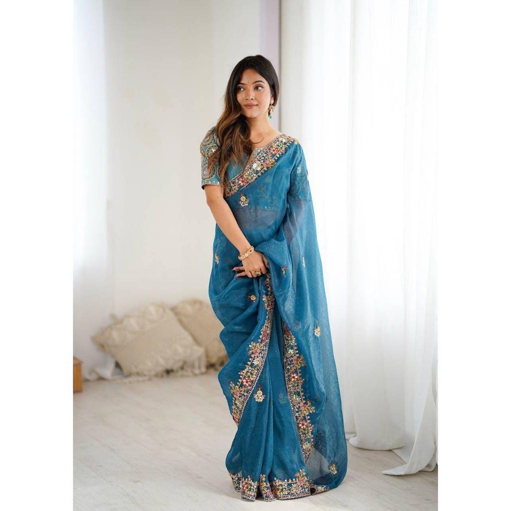 Beautiful Saree Is Elegantly Decorated That Gives a Perfect Look To the Outfit. Blouse (Need To Be Stitched As Per Size And Fit)