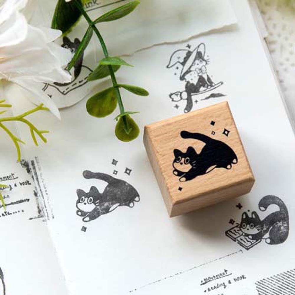 Cute Pet Black Cat Stamps Diy Craft Cat Seal Stamping DIY Toys Wooden Rubber Stamps  Card Making