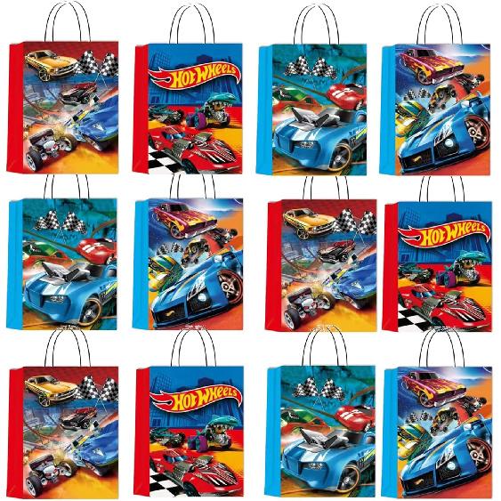 16Pcs Hot Car Happy Birthday Party Decoration Gift Bags Wheels Wild Wheels Race Car Candy Bags for Birthday 4 Styles Party Favors Gift Bags Party